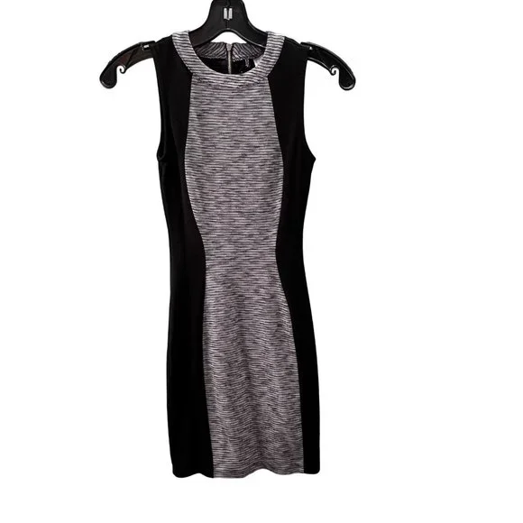 H&M | Dresses | Divided Hm Dress Bodycon Sheath Size 2 Illusion Panels  Black Gray Knit Zip | Poshmark